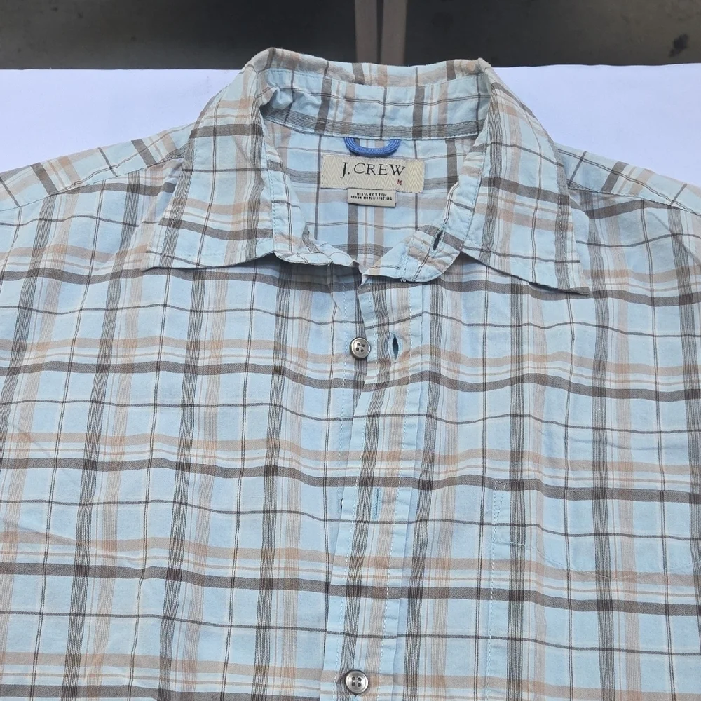 J. Crew Men's Light Blue and Brown Plaid Shirt